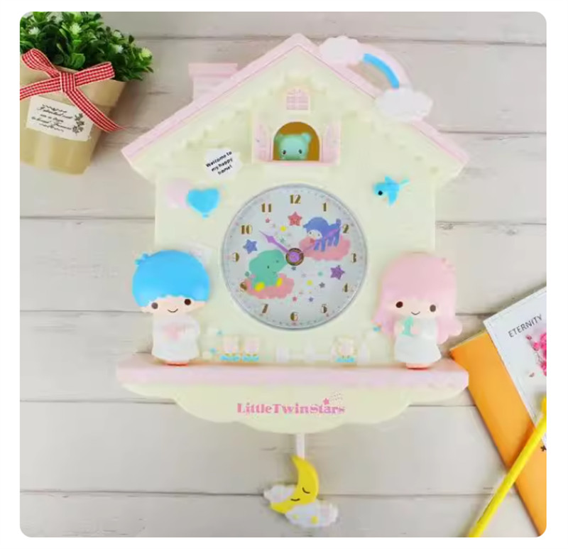 Orologio da parete My Melody Cinnamoroll Little Twin Stars Kawaii cartone animato decorazione casa foto 4