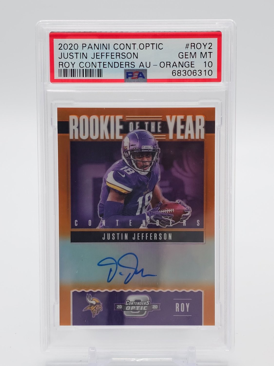Justin Jefferson Panini Contenders Optic Rookie of the Year Contenders Autographs #ROY2 Orange