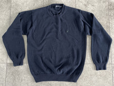 Mens Nautica Navy Blue Crew Sweater sz L Cotton Logo on Chest GUC 