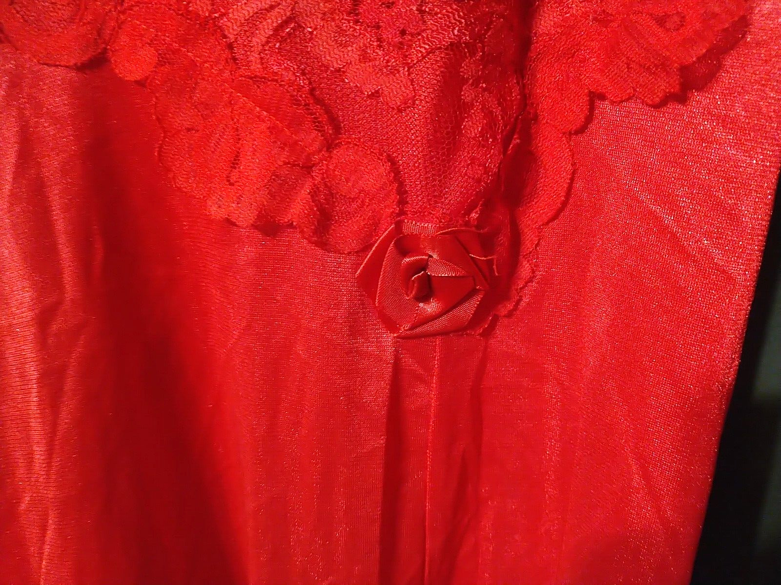 Quiet Moments Red Sheer Rose Lace Night Gown Slee… - image 3