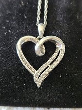 Sterling Silver 925 Heart Pendant with Diamonds on 18 Inch Chain