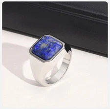 Natural Lapis Lazuli Mens Ring 925 Sterling Silver Gemstone Ring Gift For Friend
