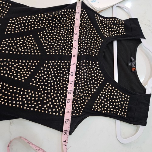 G By Guess Black Obladi Sleeveless Gold Studded Lined Knit Mini Dress M - Picture 7 of 11