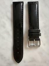  NEW Hadley Roma Womens Black 20mm Shiny Finish Leather Watch Band