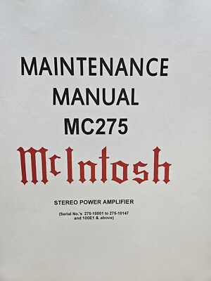 McIntosh MC275 オーナーズマニュアル McIntosh MC275 OWNER'S MANUAL and MAINTENANCE MANUAL | eBay