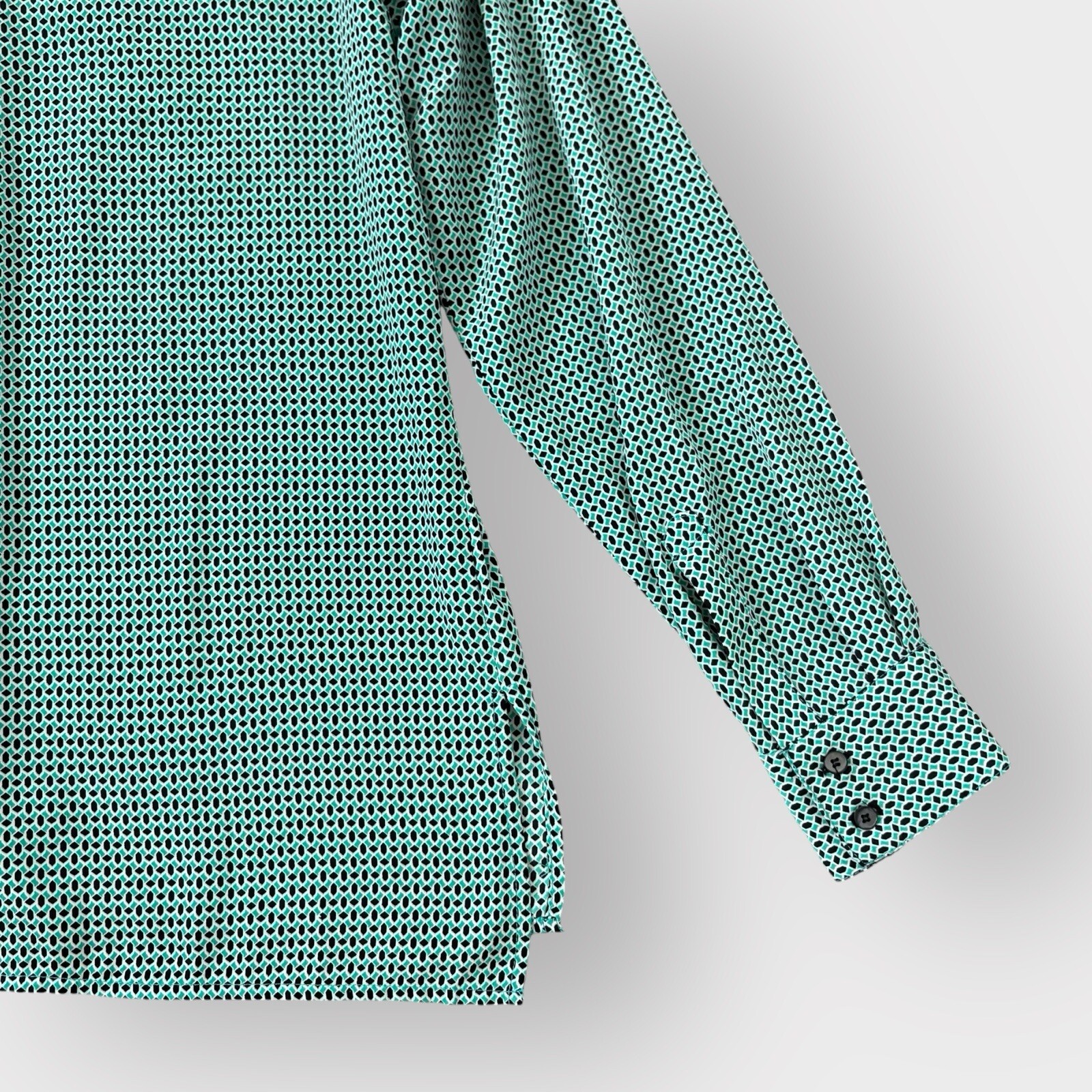 Kenar Teal Black Patterned Button Down Blouse - image 5