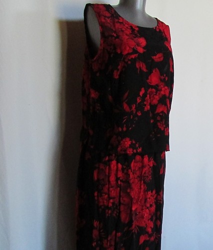 ali miles nero rosso floreale smanicato shell tank gonna lunga alta set 8 10 31w - Foto 1 di 7