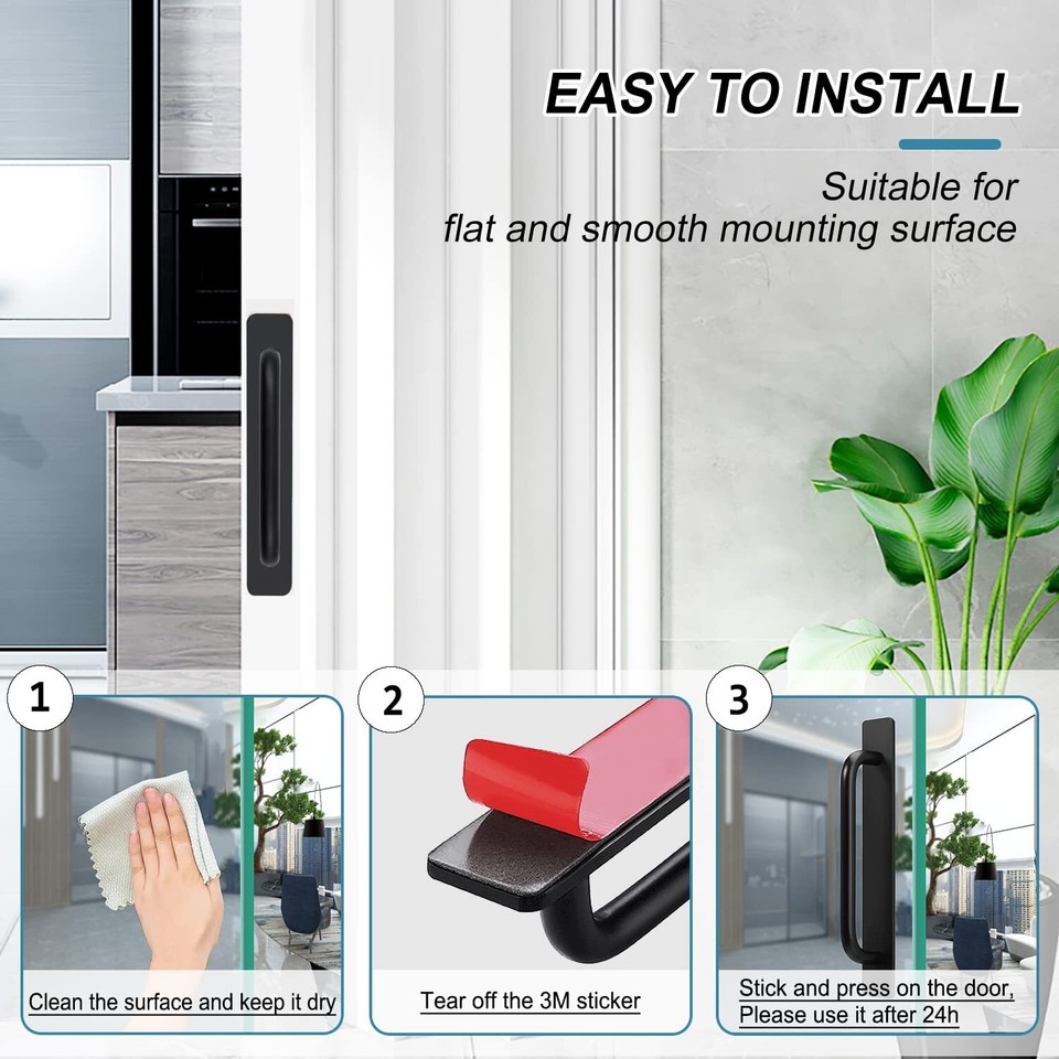2Pcs Adhesive Door Handles, Aluminum Alloy Stick on Shower Door