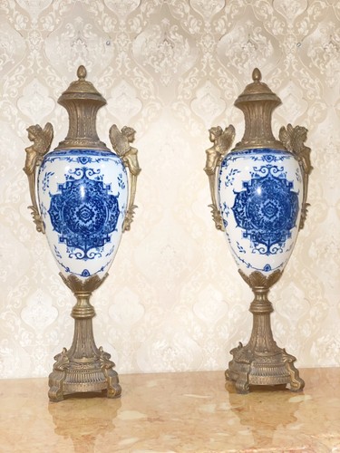 Pair of Large Vases Antique Porcelane with Painting Bronze/Brass - 第 4/10 張圖片