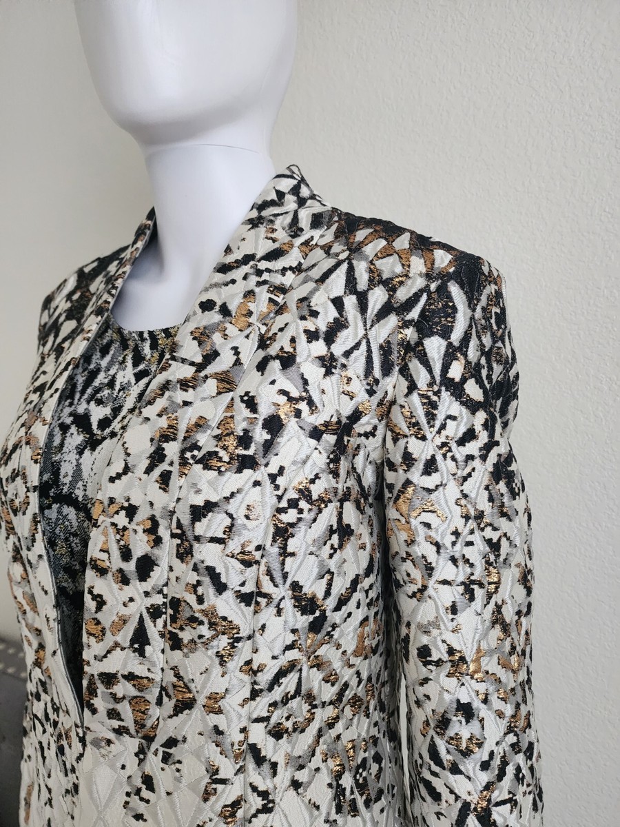 【極美品】セントジョン ジャケット 長袖 スパンコール USA製 2782 St. John Collection Metallic Pixelated Jacquard Topper