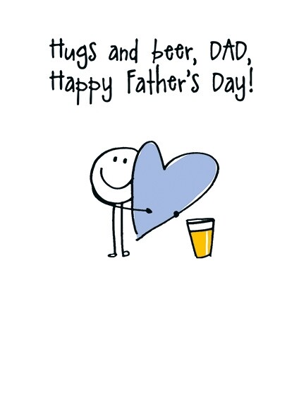 Funny Hugs and Beer Dad Happy Fathers Day Card - Cute Illustrated Design