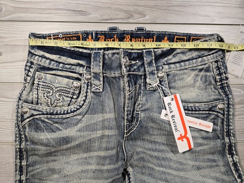 Rock Revival Cresdent Alt Straight Sz 29x36 Distressed Washed Concert Festival - Picture 7 of 13