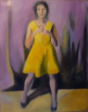 WOMAN IN YELLOW DRESS portrait original oil painting canvas CLASSICAL STYLE art