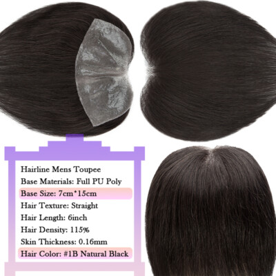 Front Mens TOupee HUman Hair Replacement System Hairpiece for Hairline Hairloss
