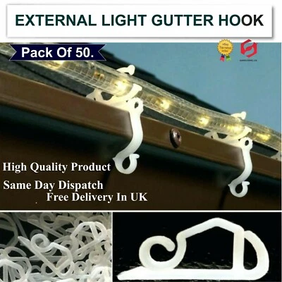 Gutter Hanging Hooks Clips for Christmas Xmas String Lights Outdoor 50pk