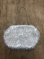 Vintage White Beaded Sequin Clutch Evening Purse Bag Made In Hong Kong