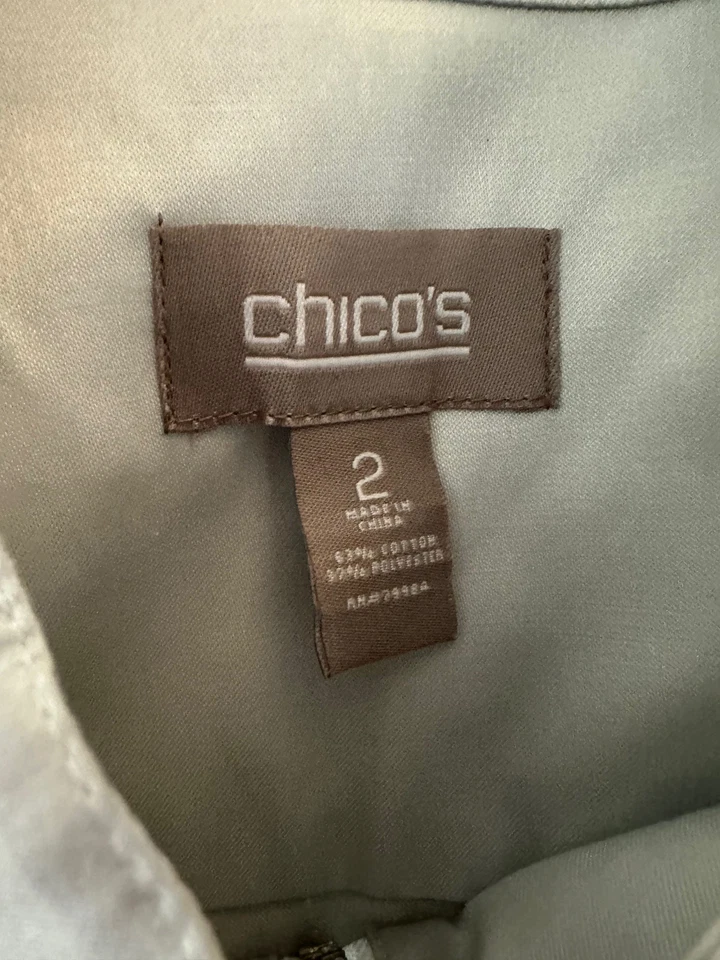 Chaqueta CHICO'S Gris Plata Brillo Cremallera Completa Talla 2 Mujer L Foto 3 de 3