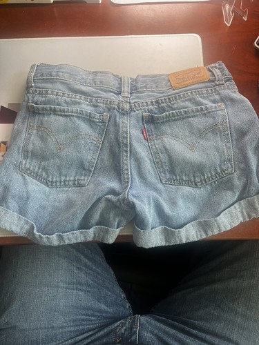Levi's Girlfriend Shorty Short Cuffed Jean Shorts Girls 12 Reg Adjustable Waist - Picture 2 of 3