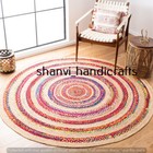Handmade Round Braided Cotton Rug Hand Woven Jute Rug Multi Chindi Round Rug Mat