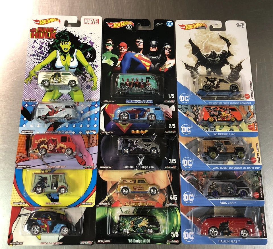 HOT WHEELS 2016 MARVEL & 2018 & 2022 DC COMICS (3 SETS OF 5) 15 CARS BATMAN - Image 2 of 4