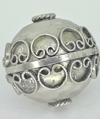Antique Sterling Silver Harmony Ball- Balinese Filigree Bead Pendant 1 in 9.4 g