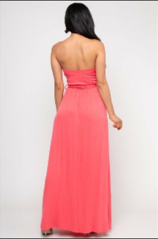 coral strapless maxi dress Petal and Pup Women's Peachester Strapless Maxi Dress