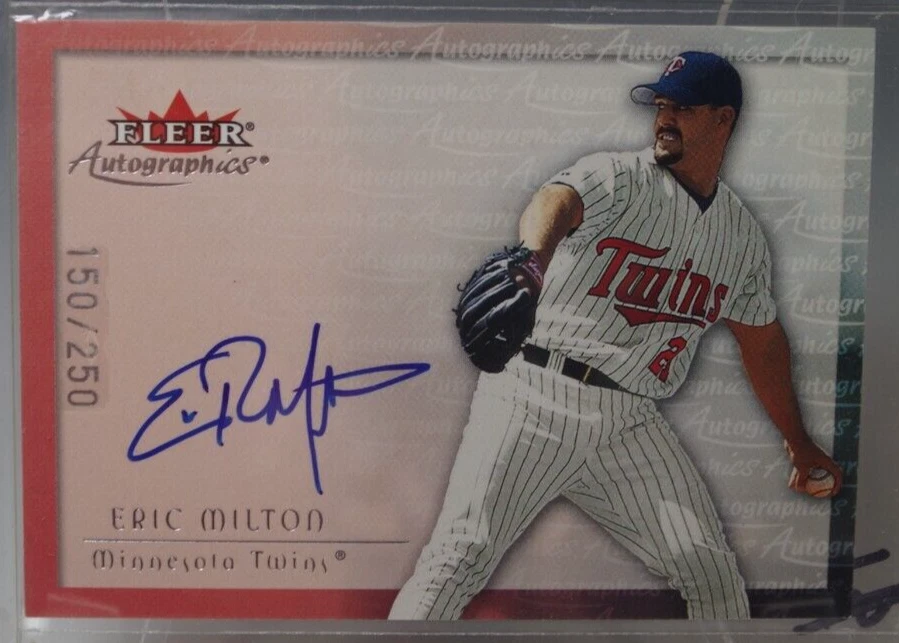 Tarjeta firmada automáticamente Eric Milton 2000 Fleer Minnesota Twins L.E. 150/250 Foto 2 de 4