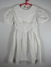 Vintage 90s KLL Solid White Dress Girls Size 6 Short Sleeve Frilly Lace