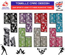 Gym Towel, Sport, Fitness, Sweat, Yoga, 100% Coton,TOWELLI Camo Design Black Hem