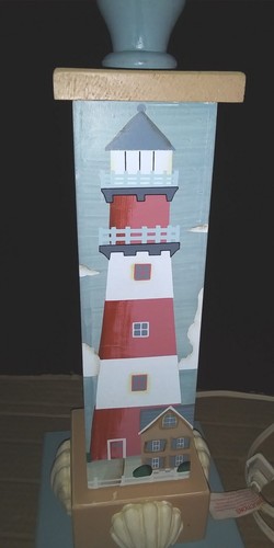 Wooden Lighthouse Lamp Nautical Coastal Table Lamp Desk Bedside Lamp Blue Large - Picture 2 of 4