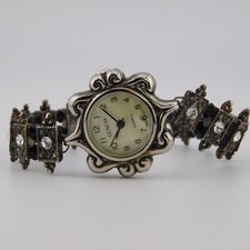 GENEVA Dark-Tone Crystals Quartz Analog Women's Watch Sz. 6 1/2" New Battery