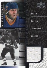 Butch Goring relic jersey patch hockey card 2000 Upper Deck Legendary #JBG