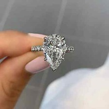 3 Ct Pear Cut Lab-Created Diamond Women Engagement Ring 14k White Gold Plated