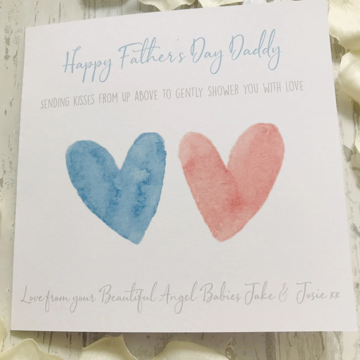 Personalised Twins Hearts Angel Baby Loss Fathers Day Card