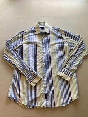 AVVA Button Up Shirt Mens 38 Multicolor Striped Preppy Chest Pocket Long Sleeve
