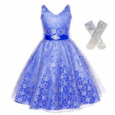 DH Wedding Flower Girls's Dress Babygirl's Lace V-neck Dress With Gloves