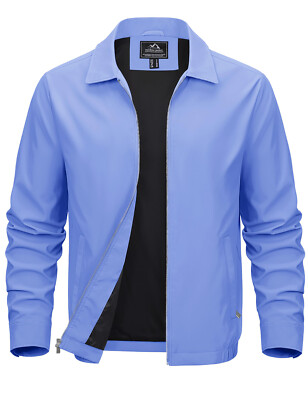Spring Fall Men's Jackets Lightweight Full Zip Laydown Collar Casual Windbreaker