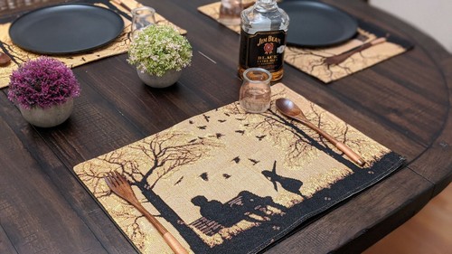 Set of 4 Autumn Birds Orange Tan Dining Table Luxury Tapestry Premium Placemats - Picture 5 of 10