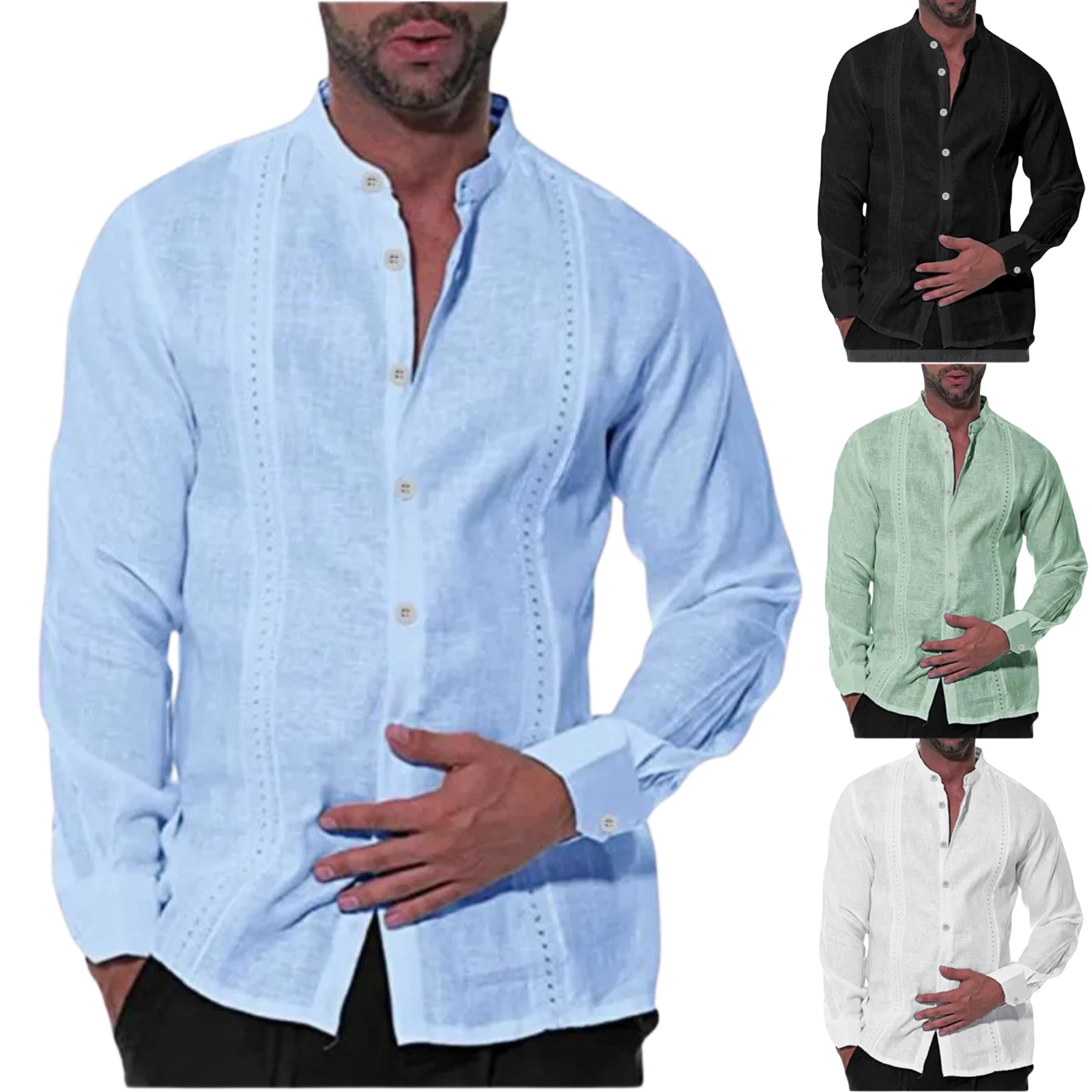 Men's Long Sleeve Linen Shirt Casual Beach Shirts Guayabera Cuban Top
Opens in a new window or tab