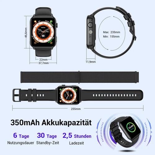 Smartwatch Damen Herren Fitnessuhr Armbanduhr mit Pulsmesser Schrittzähler Uhr - Bild 13 von 13