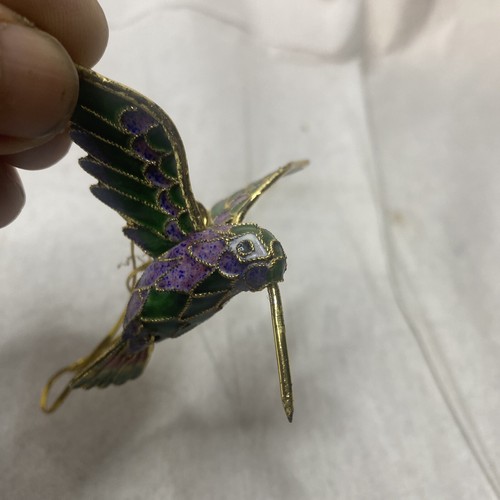 Vintage Cloisonne Hummingbird Christmas Ornament Enamel Metal Blue Green Lime - Picture 6 of 10