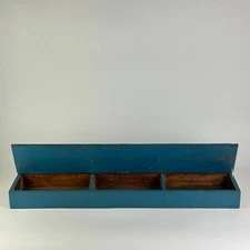 Primitive Americana Wooden Seed Box With 3 Compartments in Gorgeous Teal Blue
