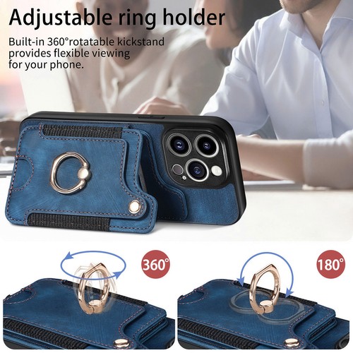 Ring Stand Leather Card Slot Phone Case For iPhone 14 13 12 11 Pro Max XR 8 7 6 - Picture 70 of 84