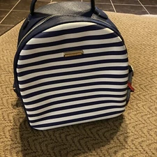 ALDO Mini Backpack Print Aldo Blue & White Stripes Small LN Red Pull