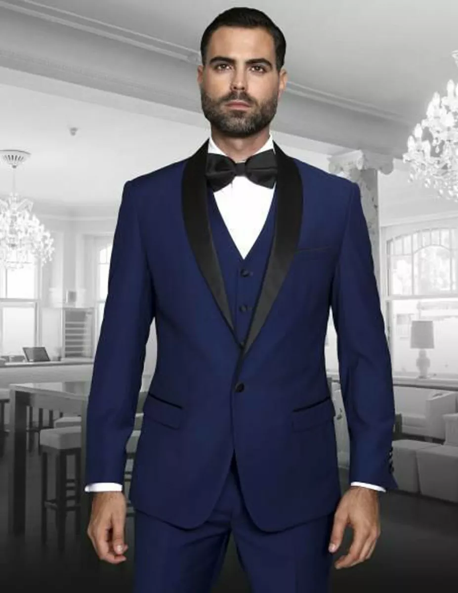 Men Navy Blue Suit Designer Wedding Dinner Tuxedo Casual Suits  (Coat+Vest+Pants)