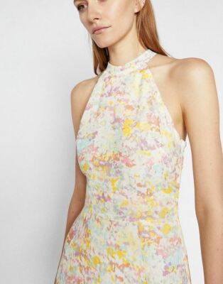 strapless open back dress Patrina Lemon High-Neck Maxi Dress With Draped-Detailing And Cape-Sl – Club  L London main image 1