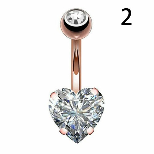 Surgical Steel Navel Belly Button Ring Barbell Rhinestone Crystal Heart Pierce * - Picture 10 of 32