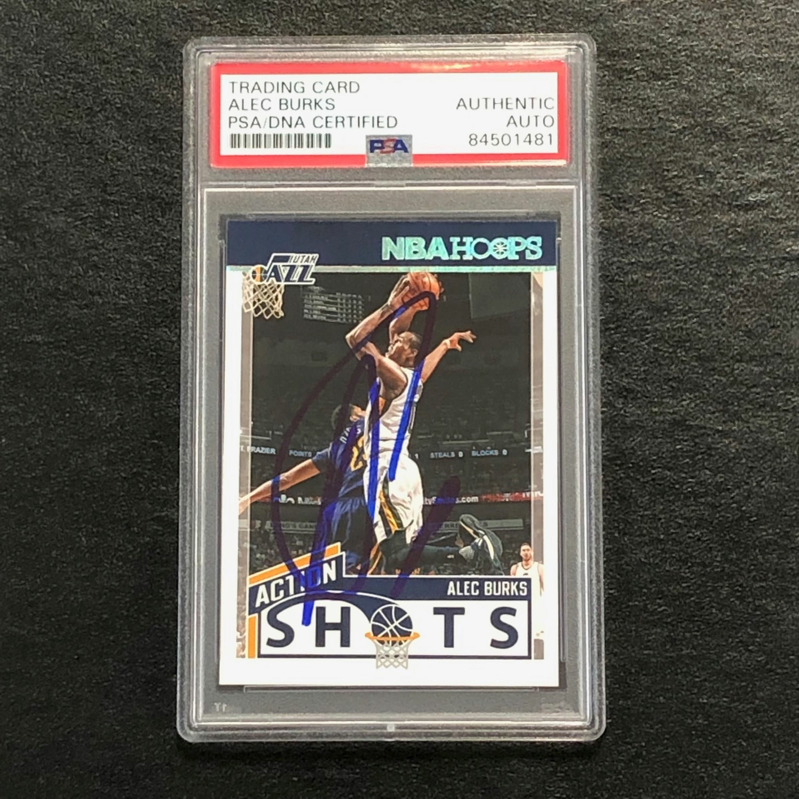 2016-17 NBA Hoops Action Shots #9 Alec Burks Signed Card AUTO PSA Slabbed Jazz 