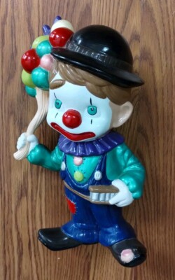 Vintage Ceramic Boy Clown With Balloons Figurine Hand Painted 11.5'' Tall