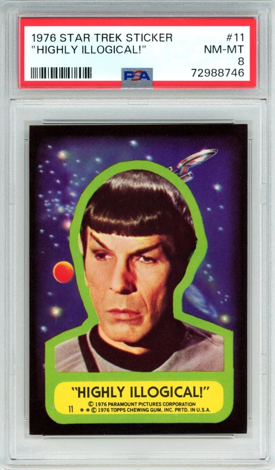 1976 Topps Star Trek Sticker #11 Spock "HIGHLY ILLOGICAL!" PSA 8 NM-MT Low Pop - Image 2 of 3